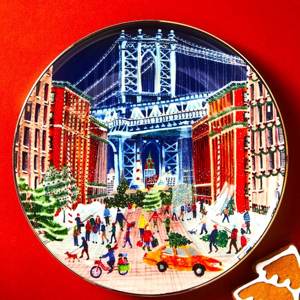 Holiday in the City Stoneware Dessert Plate -NYC